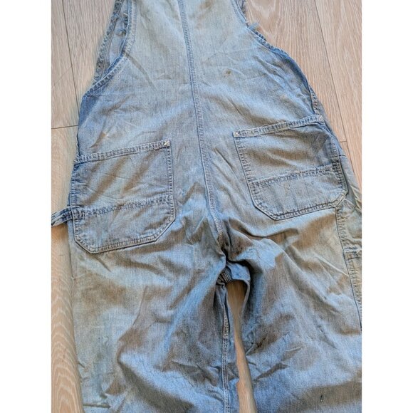 Sanforized Denim Overalls VTG 50s Repaired Distressed Thrashed Faded 35" Waist - Picture 4 of 16